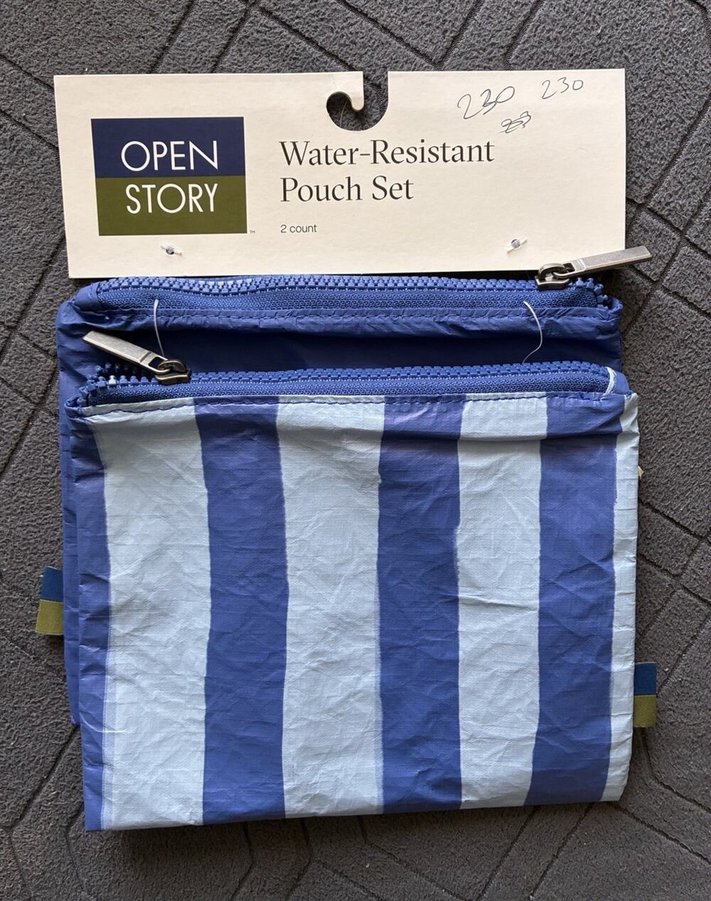 Open Story 2pc Blue/White Stripe Water-Resistant Zipper Pouch Set